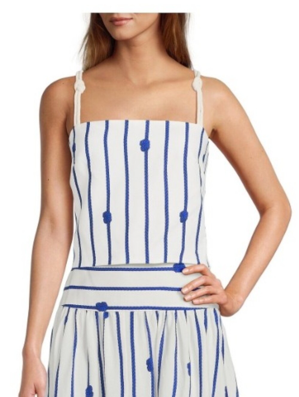 Antonio Melani Lisa Square Neck Cropped Top W Blue Rope Stripes Size 4 NWT